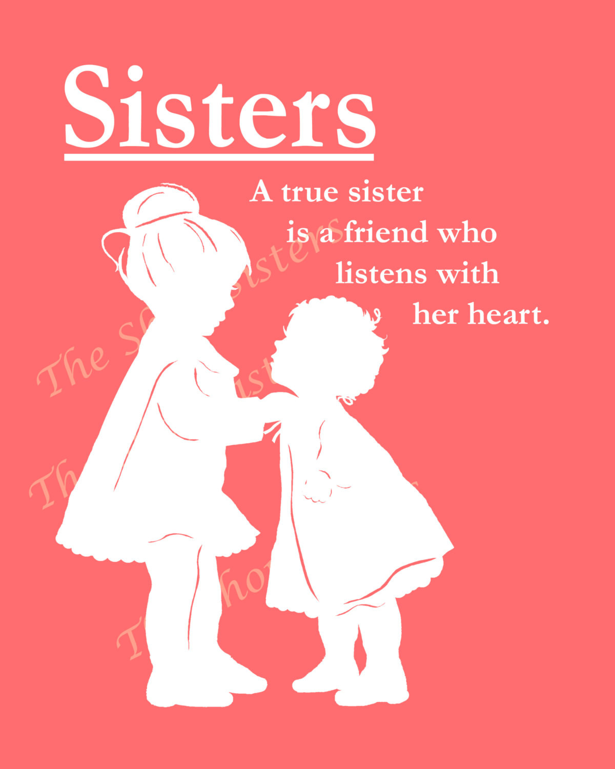 Funny Birthday Poems For Sister
 Sisters Poem Silhouette Pink and White 8 x 10 Print Wall Art