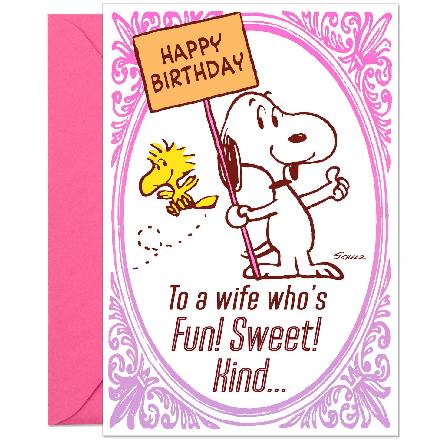 Funny Wife Birthday Cards
 Peanuts Snoopy and Woodstock Sweet Wife Funny Birthday