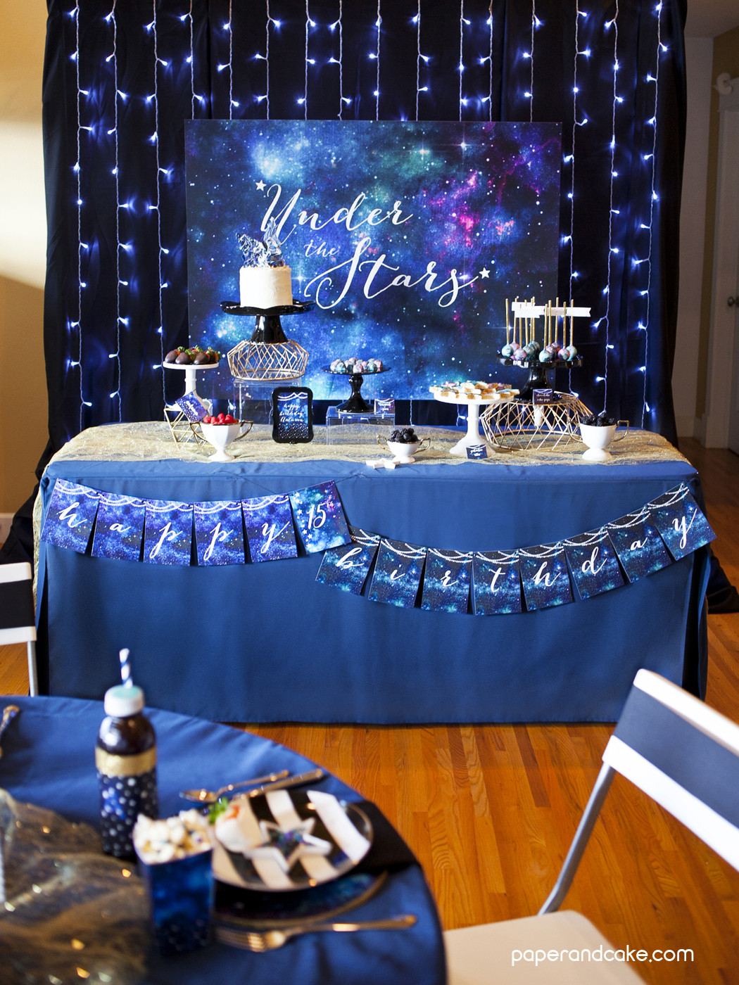 Galaxy Birthday Party Ideas
 Under the Stars Galaxy Printable Party Paper and Cake