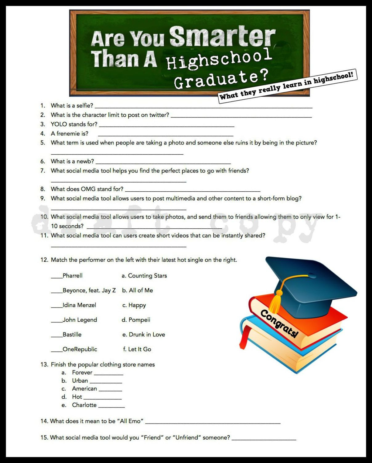 Games Ideas For Graduation Party
 Graduation Party Game Are you smarter than a by