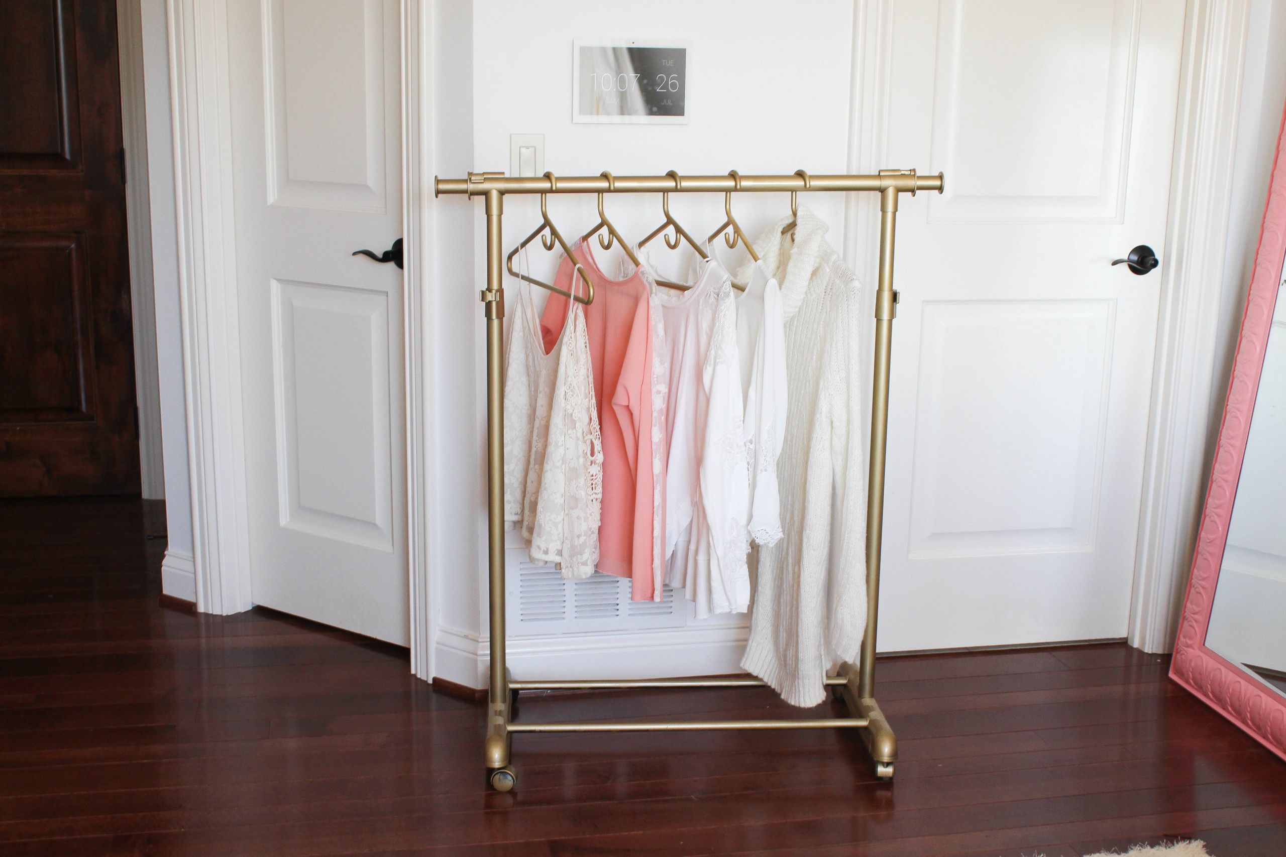 Garment Rack DIY
 DIY Gold Clothing Rack under $30