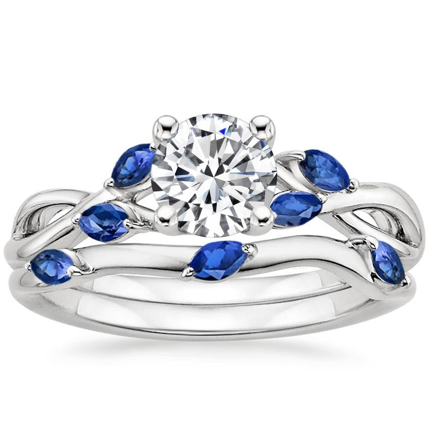 Gemstone Bridal Sets
 18K White Gold Willow Bridal Set With Sapphire Accents