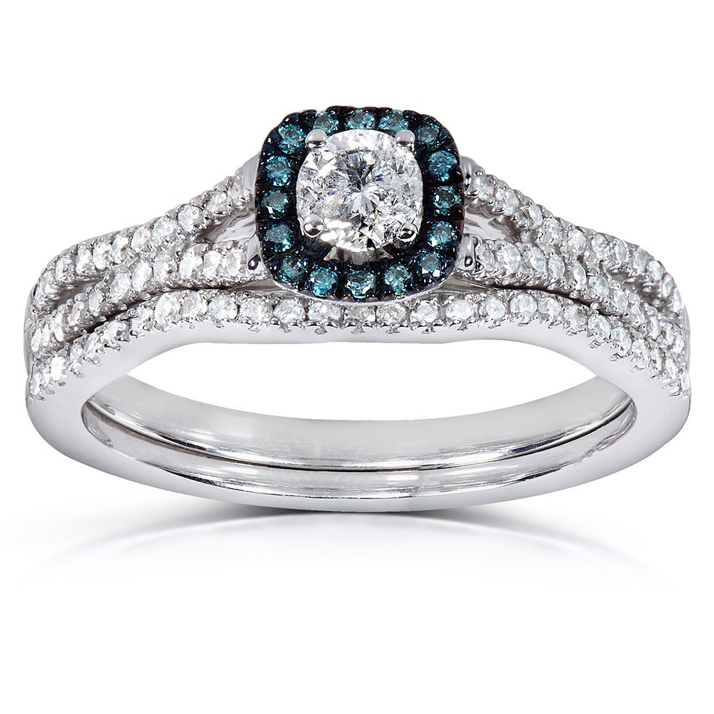 Gemstone Bridal Sets
 1 Carat Unique Round Diamond and Sapphire Bridal Ring Set