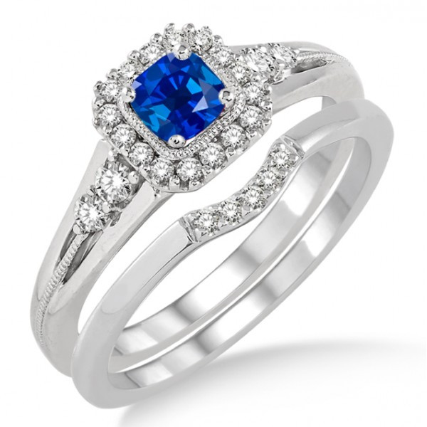 Gemstone Bridal Sets
 1 5 Carat Sapphire and Diamond Bridal Set Halo Engagement