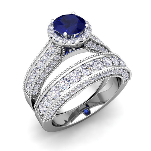 Gemstone Bridal Sets
 Bridal Set Platinum Heirloom Diamond Sapphire Engagement