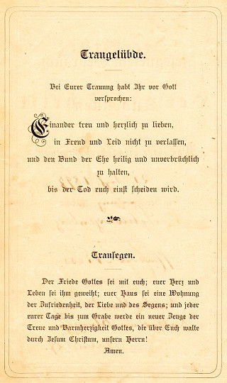 German Wedding Vows
 Wedding Vows And Blessing In A German Bible From 1895