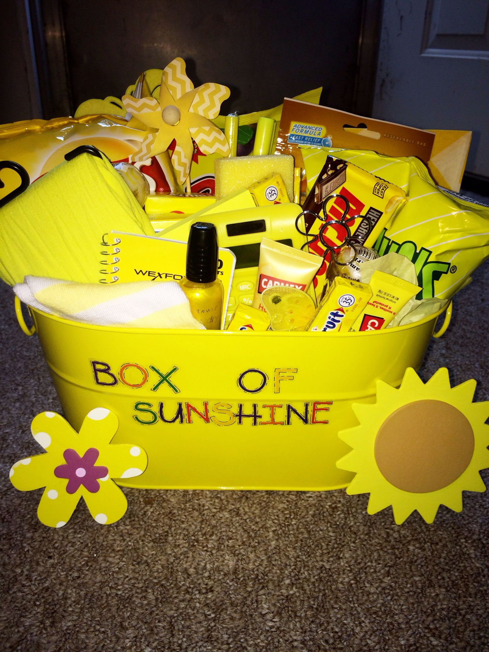 Gift Basket Ideas For Friends Birthday
 Box of sunshine I made for a friend