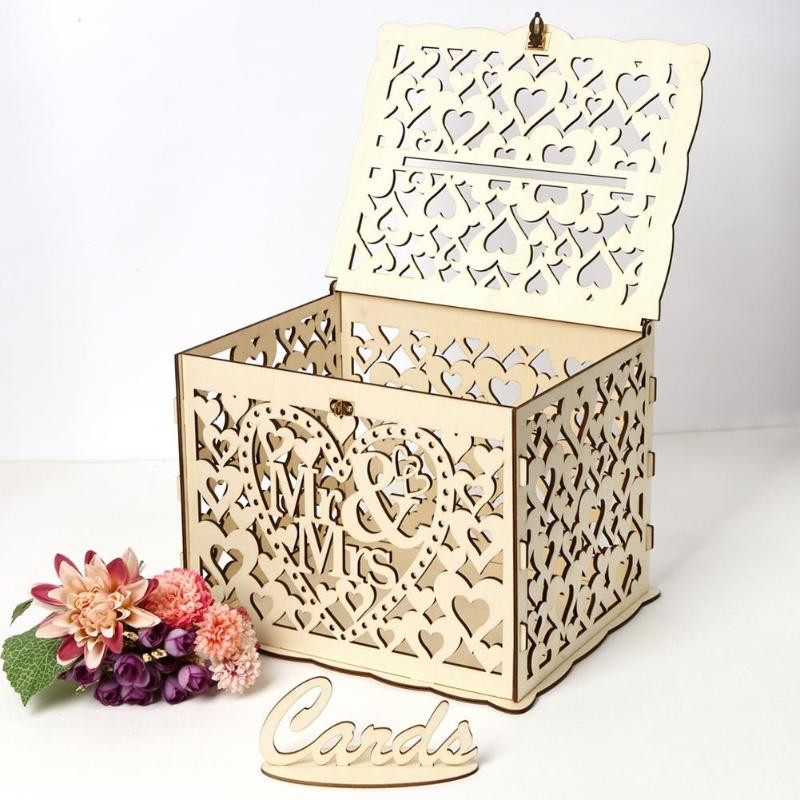Gift Card Box DIY
 DIY Wedding Gift Card Box Creative Wooden Hollow Cards Box