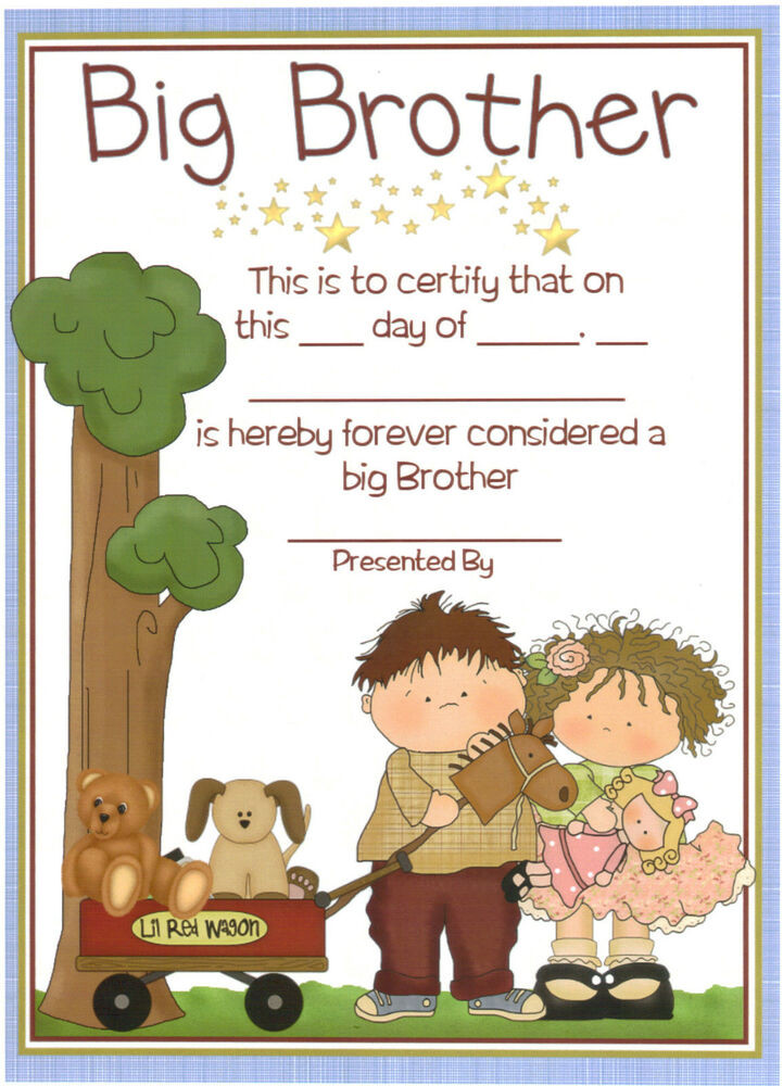 Gift Ideas For Big Brother When Baby Is Born
 Big Brother Certificate Personalised Gift for Older