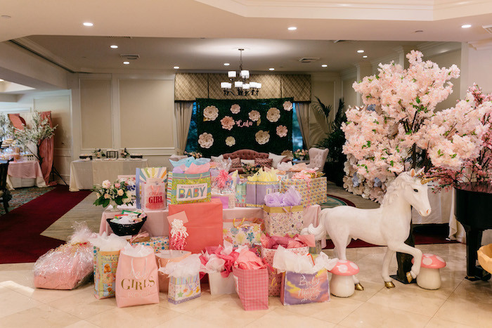 Gift Table Ideas For Baby Shower
 Kara s Party Ideas Enchanted Garden Baby Shower