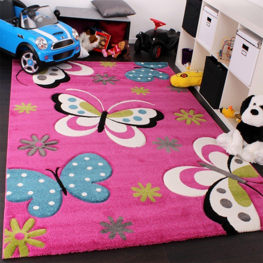 Girl Bedroom Rugs
 Kids Pink Rug Carpet Butterfly Design Modern Childrens