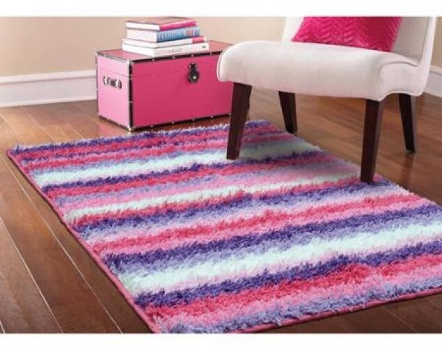 Girl Bedroom Rugs
 Pink Shag Area Rug Striped Girls Kids Bedroom Furniture