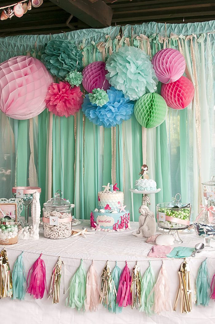 Girl Birthday Party Decorations
 Kara s Party Ideas Littlest Mermaid 1st Birthday Party