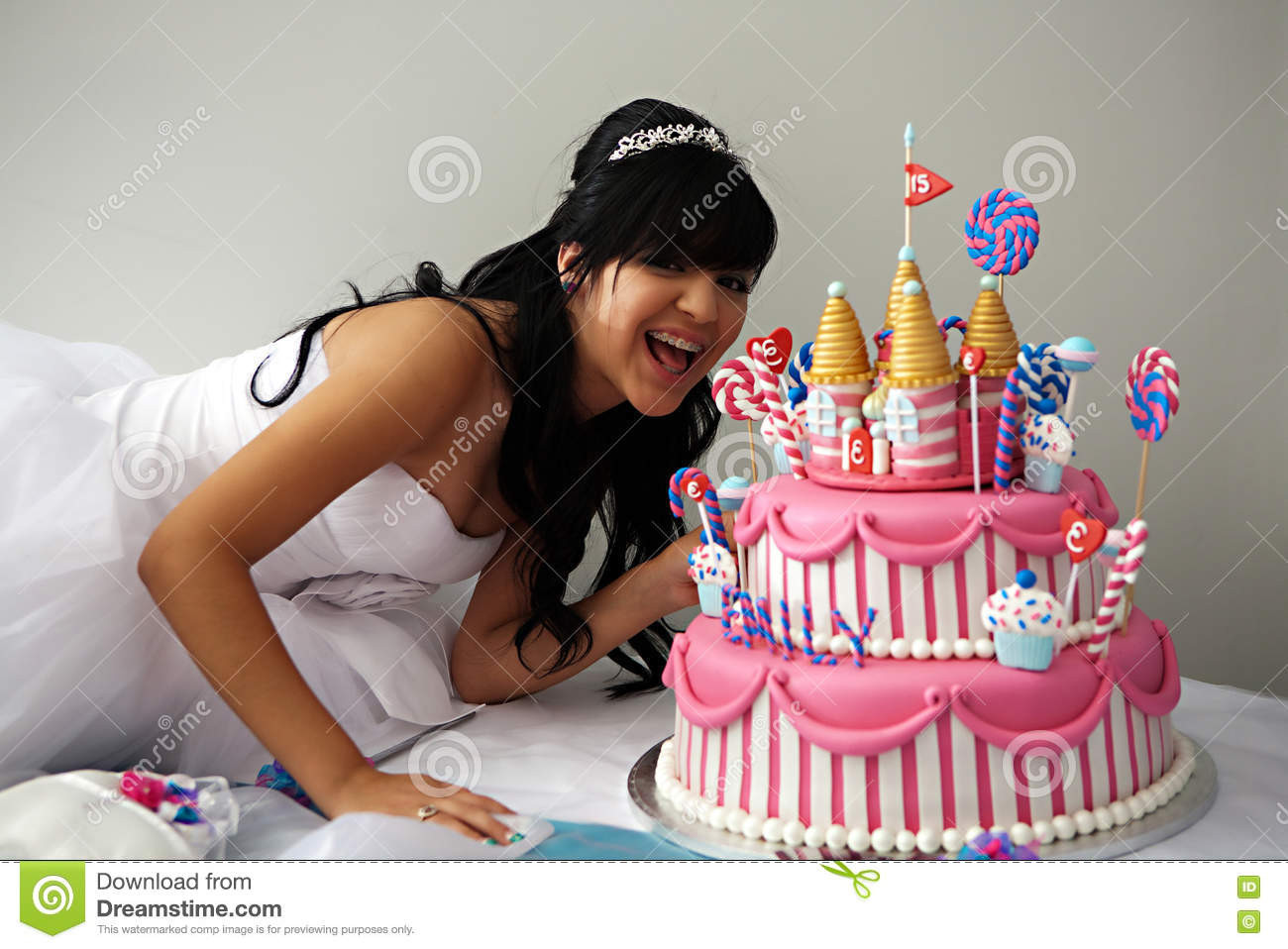 Girls 15 Birthday Party Ideas
 Quinceanera Birthday Cake stock image Image of iced