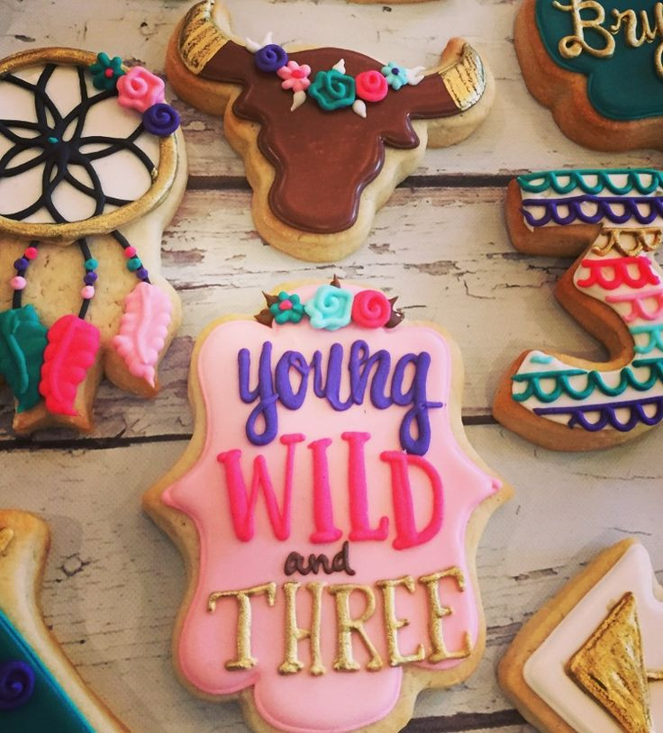 Girls 3Rd Birthday Party Ideas
 Young wild and THREE boho chic cookies by Hayleycakes