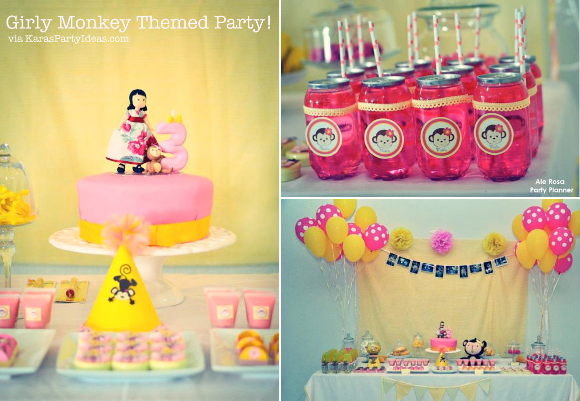 Girls 3Rd Birthday Party Ideas
 Kara s Party Ideas Girly Monkey Pink Yellow Banana 3rd