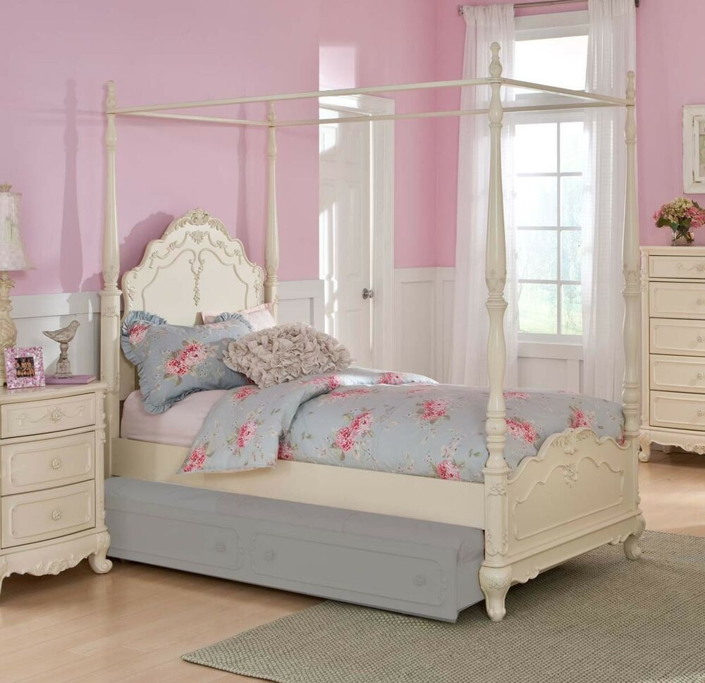 Girls Bedroom Set Twin
 DREAMY WHITE FINISH TWIN GIRLS POSTER CANOPY BED BEDROOM