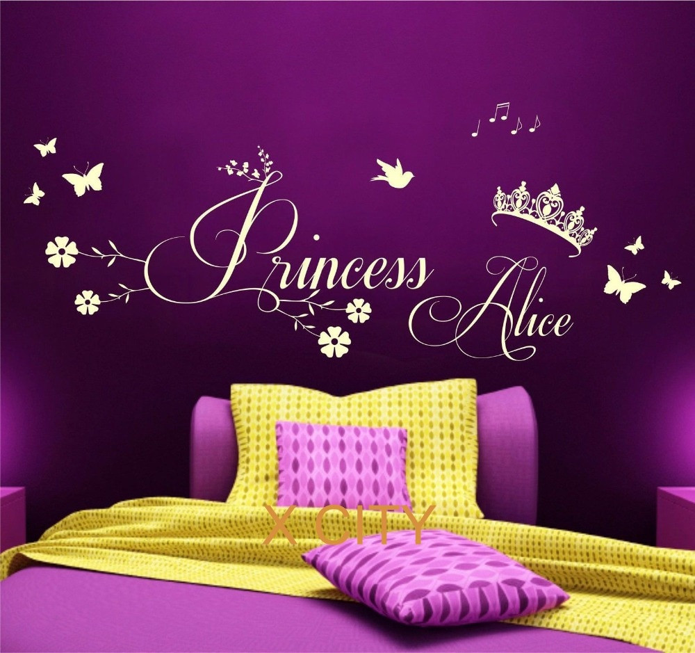 Girls Bedroom Wall Stickers
 Princess Crown Personalised Name CHILDREN GIRL BEDROOM
