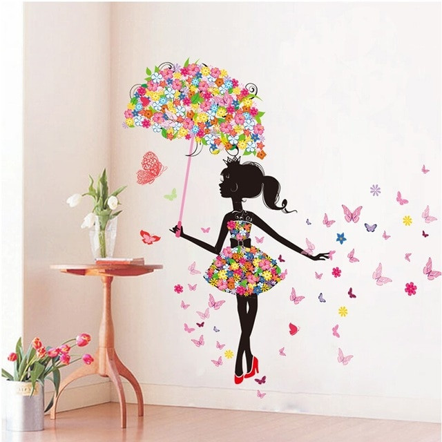 Girls Bedroom Wall Stickers
 DIY Wall Stickers PVC large wall sticker Pink girl