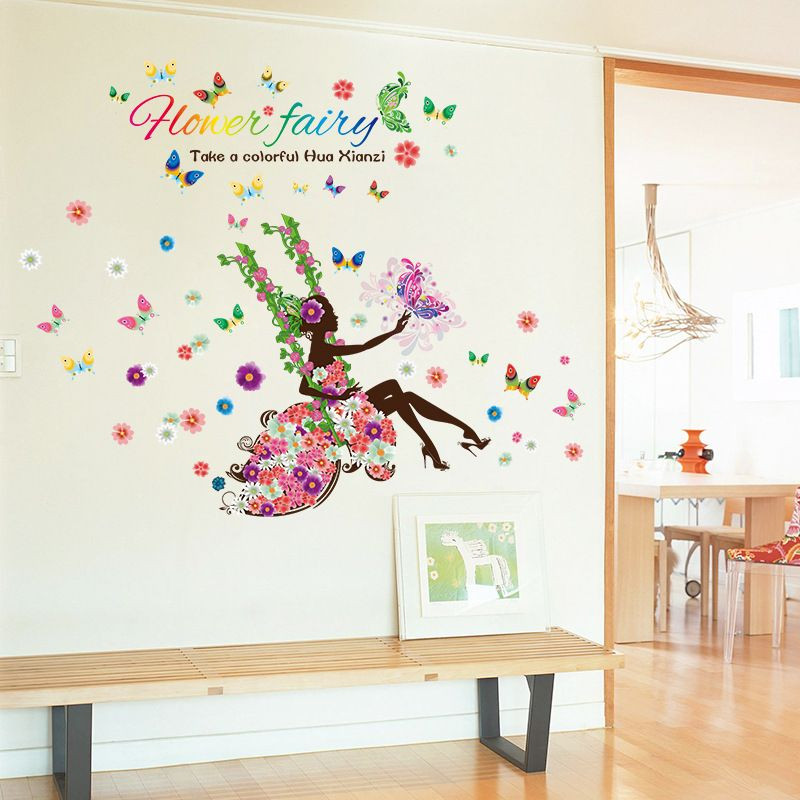 Girls Bedroom Wall Stickers
 Home Fairy Girl Swing Butterfly Flora Wall Stickers For