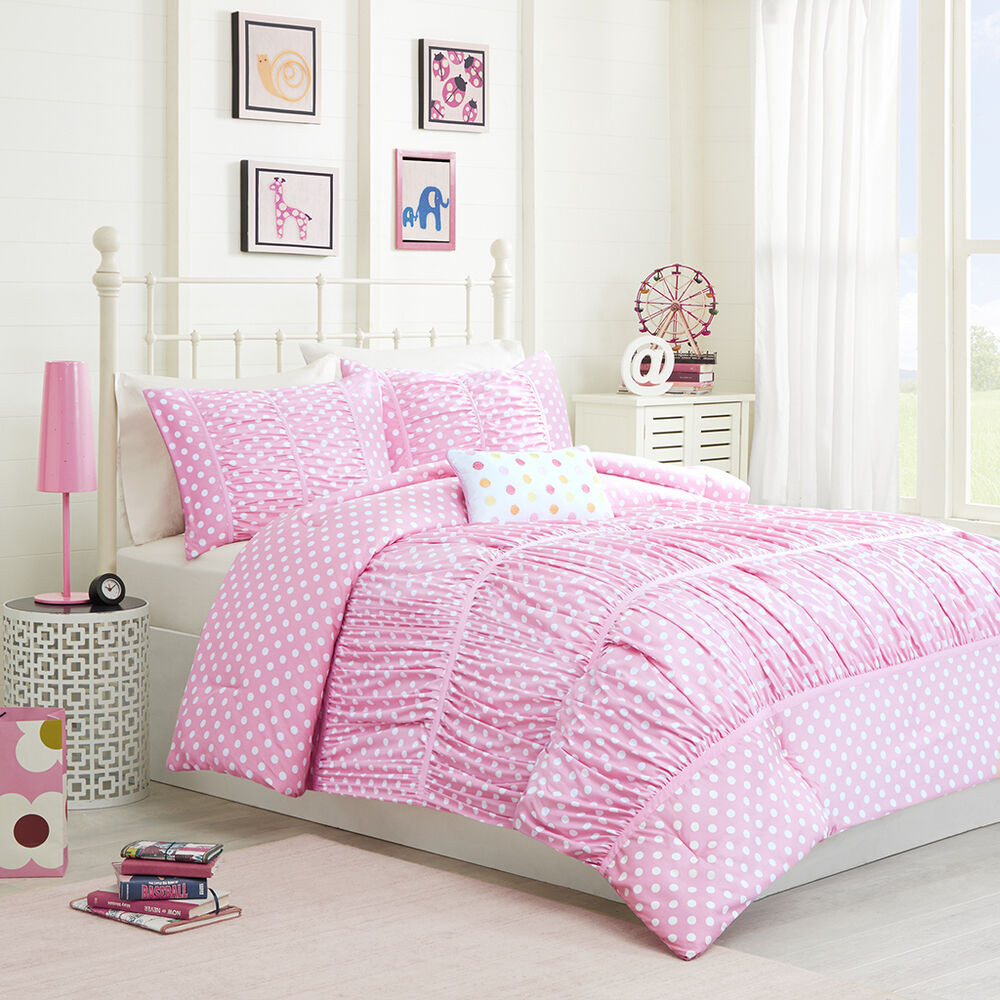Girls Pink Bedroom Set
 BEAUTIFUL SOFT PINK RUFFLED POLKA DOT GIRLS FORTER SET