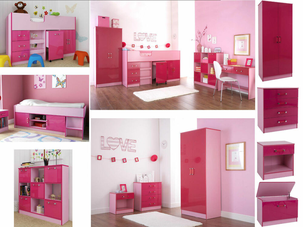 Girls Pink Bedroom Set
 Ottawa Caspian Pink Gloss Girls Bedroom Furniture