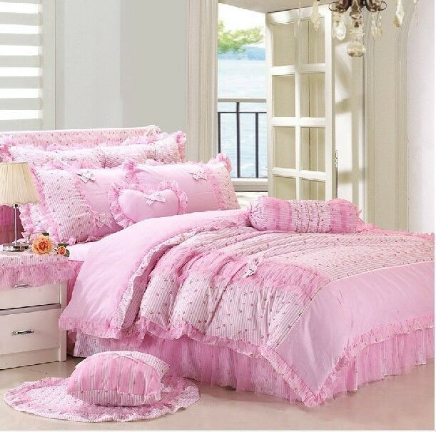 Girls Pink Bedroom Set
 Pink Girls Lace Tulle Frilly Full Queen Size Duvet Cover