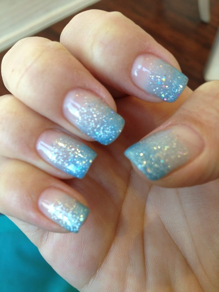 Glitter Fade Nails
 Pastel blue gel glitter fade Yelp