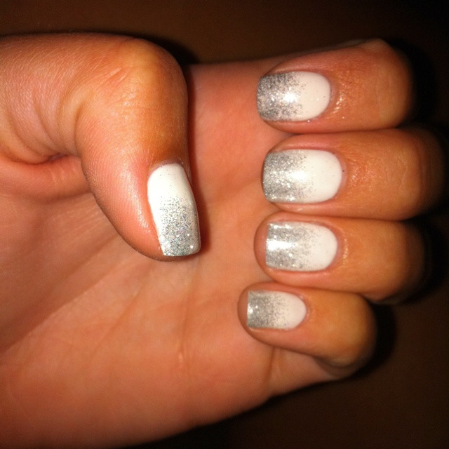 Glitter Fade Nails
 White nails with glitter fade