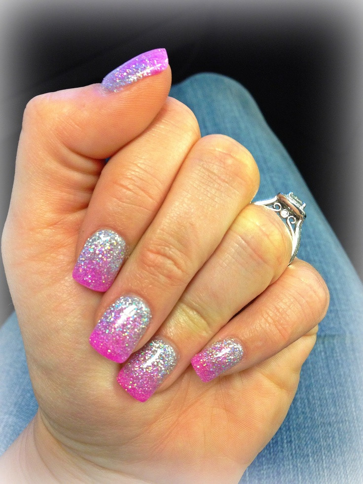 Glitter Fade Nails
 Pink and silver glitter fade nails