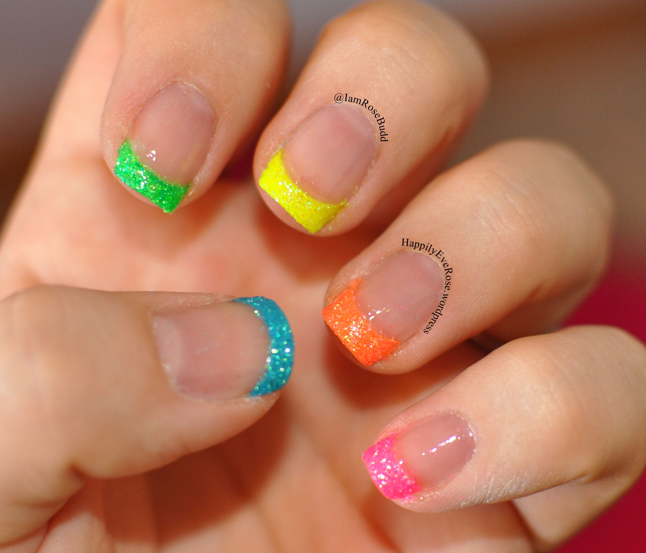 Glitter French Tip Nail Designs
 Neon French tip with animal print and neon glitter