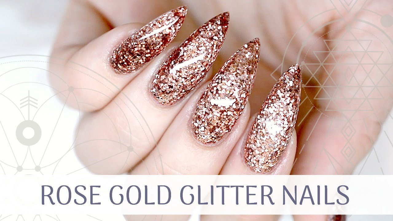 Glitter Gold Nails
 TUTORIAL ROSE GOLD GLITTER STILETTO NAILS