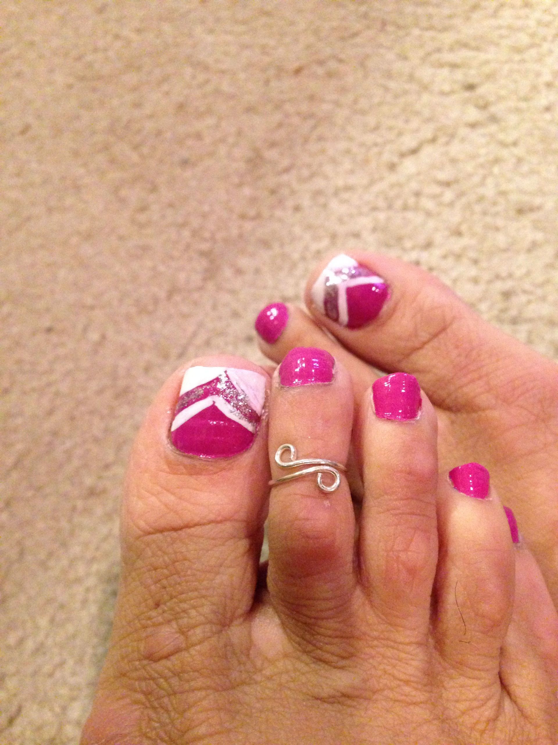 Glitter Toe Nails
 Toe nail design pink white glitter NARS Nails
