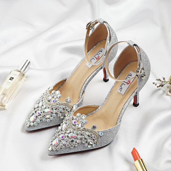 Glitter Wedding Shoes
 Sparkly Silver Wedding Shoes 2018 Glitter Rhinestone