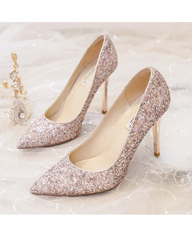 Glitter Wedding Shoes
 Simple Sparkly Silver Wedding Shoes High Heels For Brides