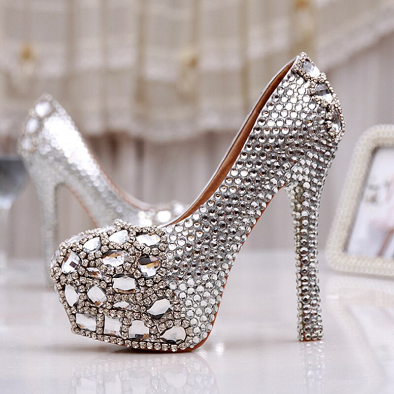 Glitter Wedding Shoes
 Women High Heel Prom Bridal Wedding Shoes Lady Platforms