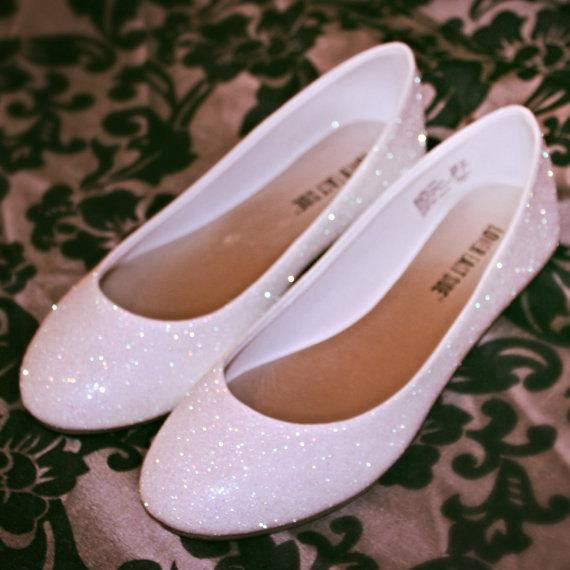 Glitter Wedding Shoes
 White Glitter Bridal Shoes Wedding Flats