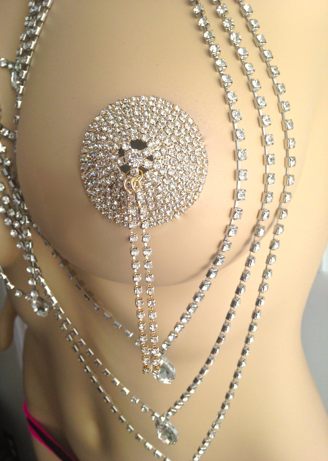 Gold Body Jewelry
 Gold Rhinestone nipple pasties cover tassels body jewelry