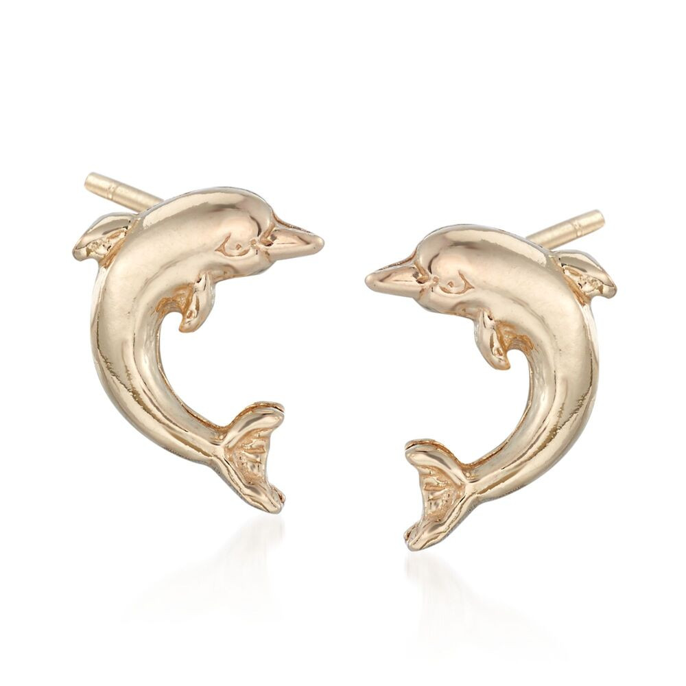 Gold Dolphin Earrings
 14kt Yellow Gold Dolphin Stud Earrings