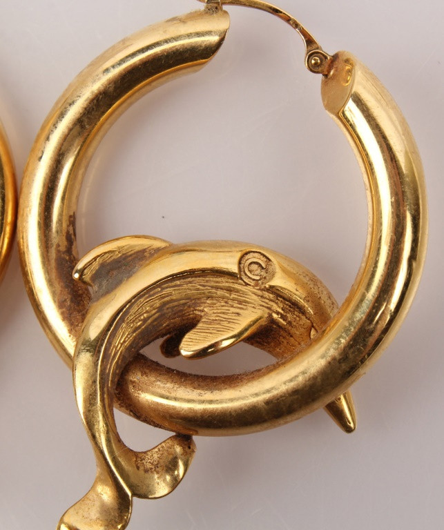 Gold Dolphin Earrings
 18K YELLOW GOLD DOLPHIN HOOP EARRINGS