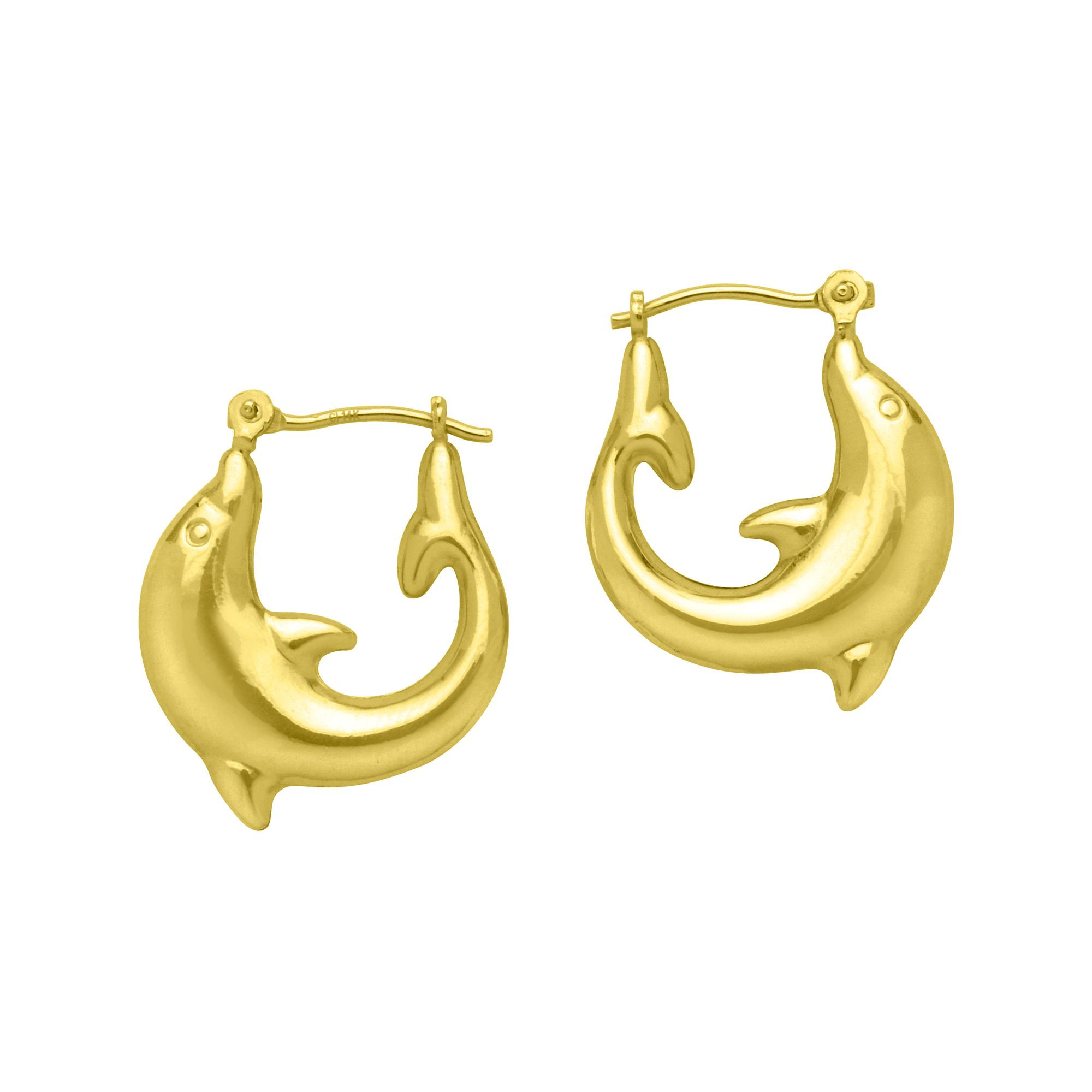 Gold Dolphin Earrings
 Dolphin Hoop Earrings 10K Yellow Gold Jewelry Earrings