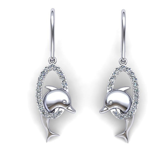 Gold Dolphin Earrings
 14K Gold Dolphin Diamond Earrings