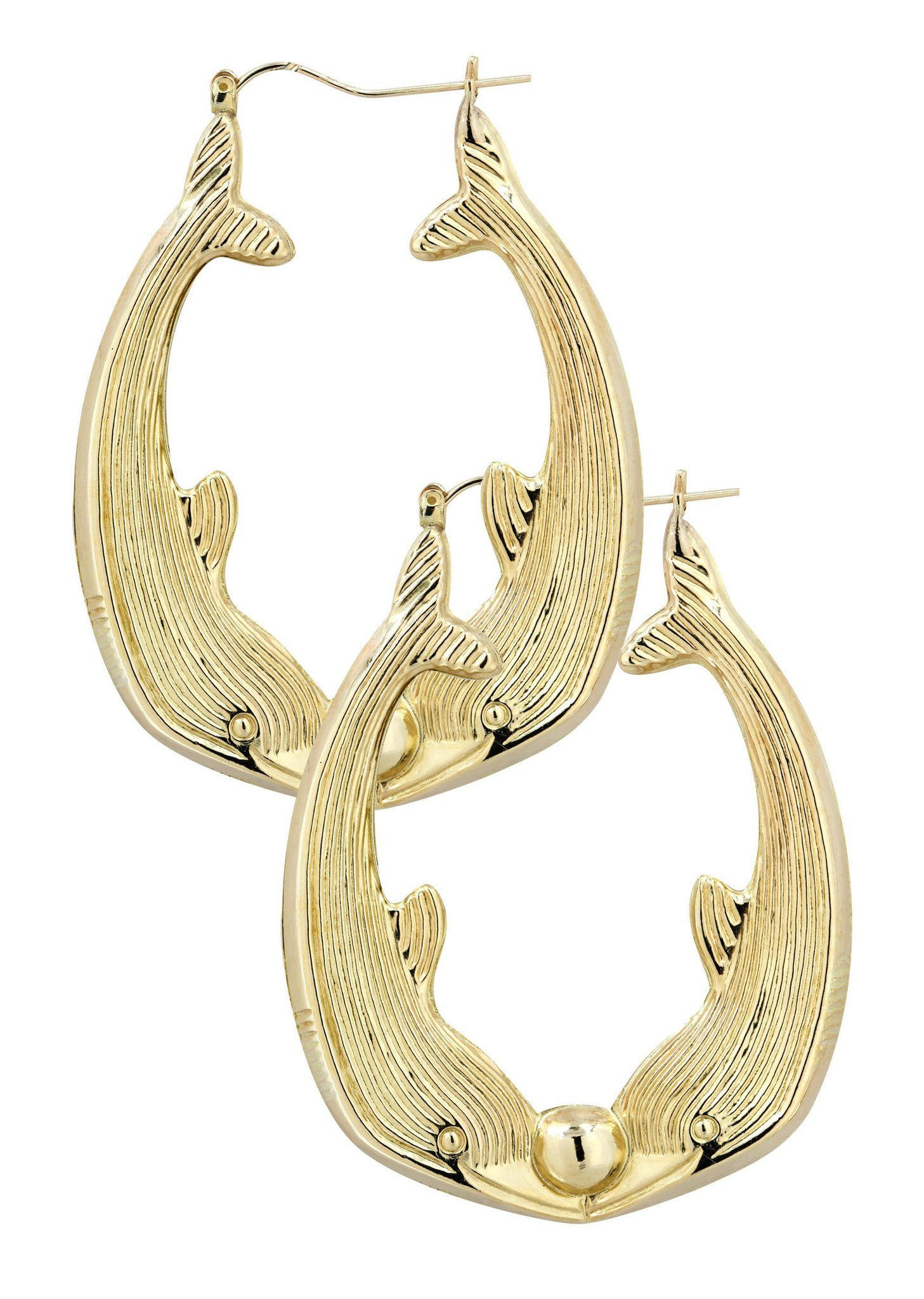 Gold Dolphin Earrings
 10K Gold Dolphin Hoop Earrings