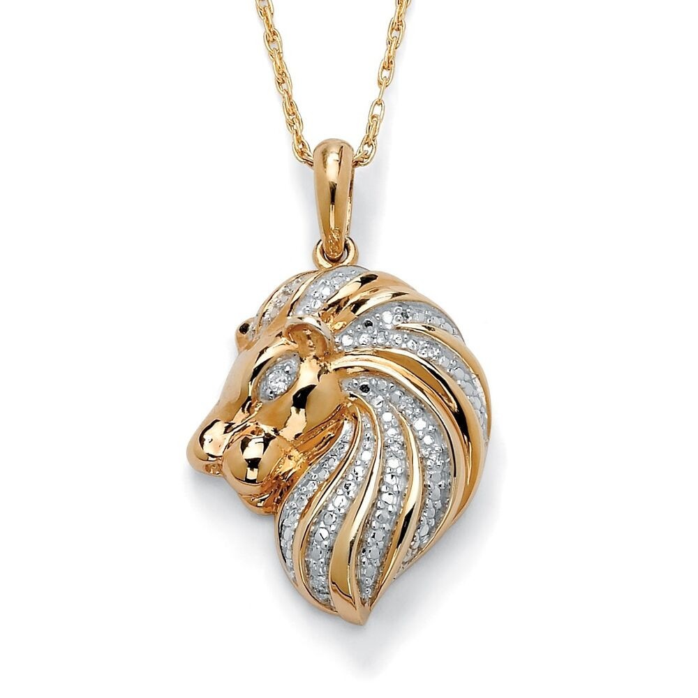 Gold Pendant Necklace
 LION 18K GOLD OVER STERLING SILVER DIAMOND ACCENT PENDANT