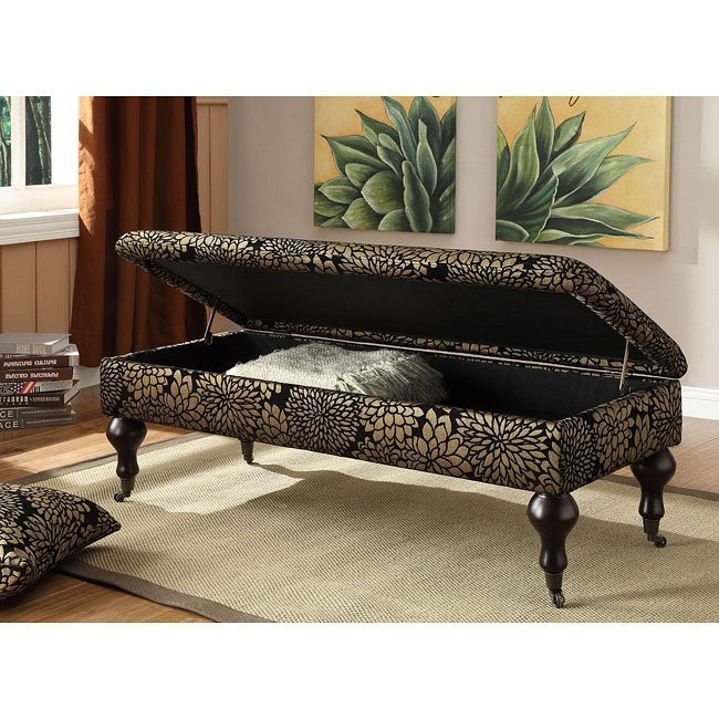 Gold Storage Bench
 Black and Gold Floral Storage Bench by Coaster Furniture