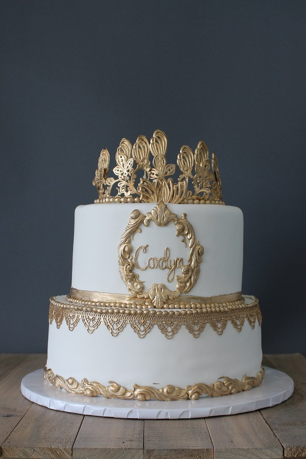 Golden Birthday Cake Ideas
 White and Gold Fondant Cake – Johnson s Custom Cakes