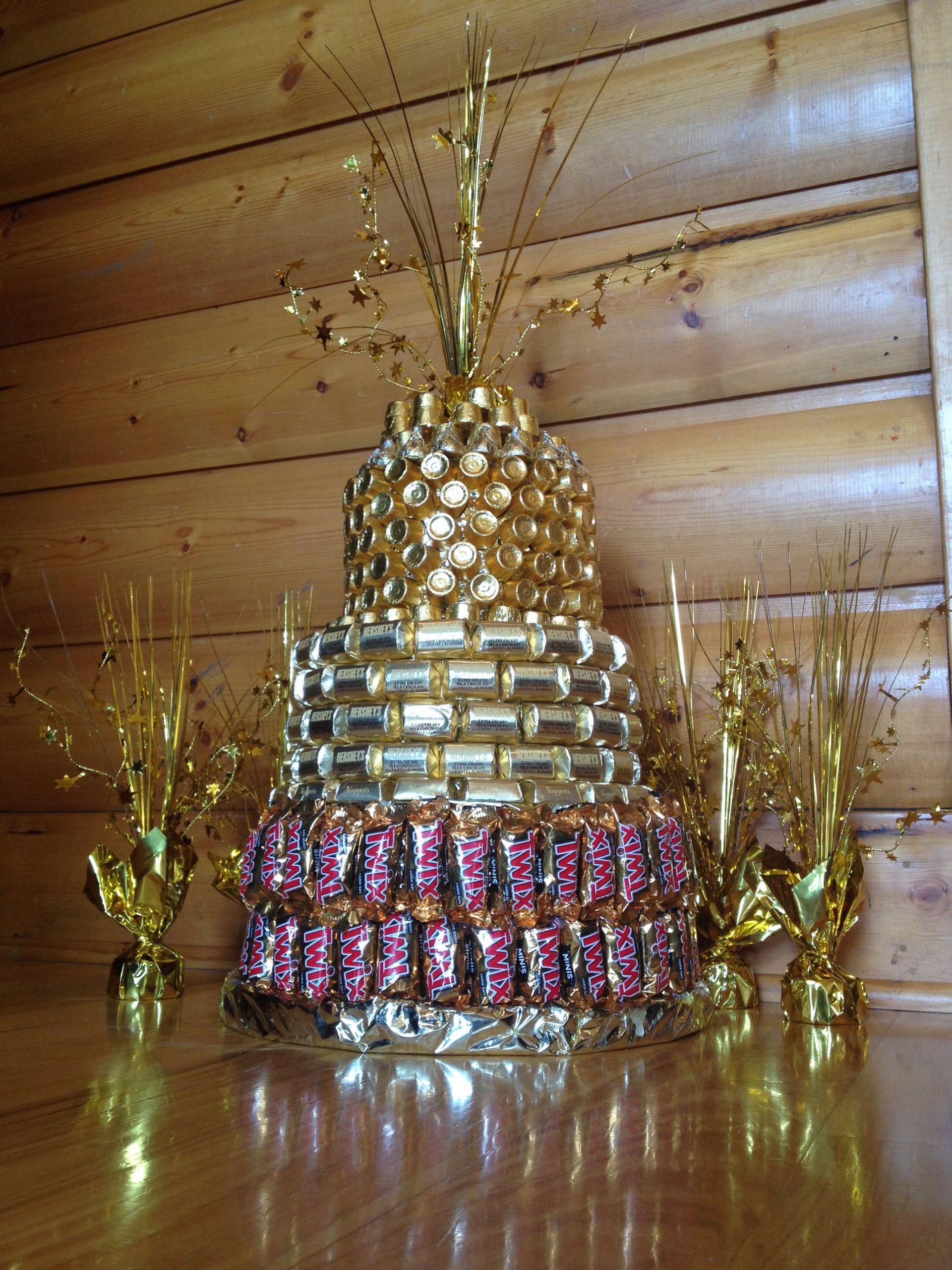 Golden Birthday Cake Ideas
 GOLDEN BIRTHDAY CAKE made from styrofoam and hot glued