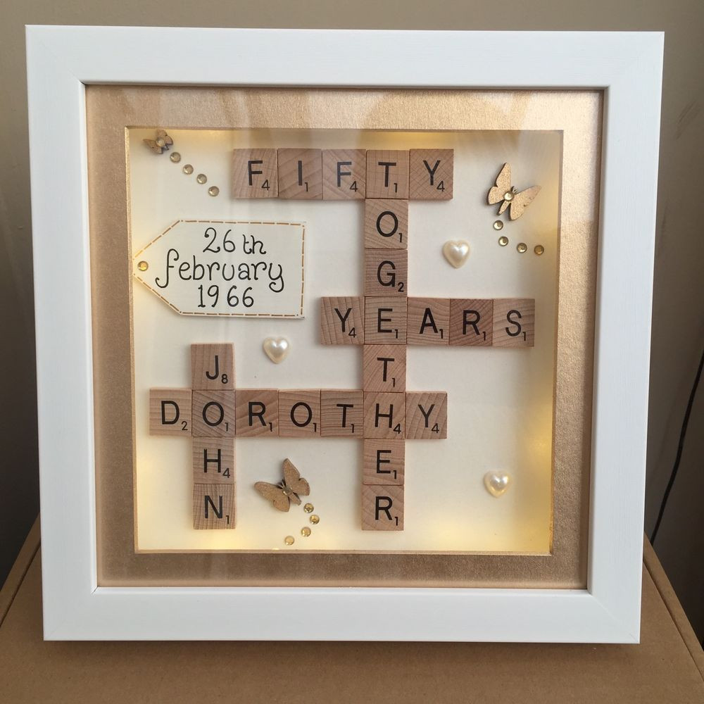 Golden Wedding Anniversary Gift Ideas For Parents
 Led light box frame scrabble special wedding silver pearl