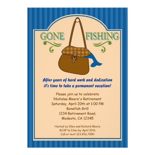 Gone Fishing Retirement Party Ideas
 Gone Fishing Retirement Party Invitation 5" X 7