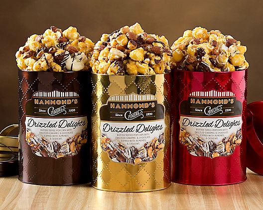 Gourmet Chocolate Popcorn
 Drizzled Delights Gourmet Caramel Chocolate Popcorn Tins